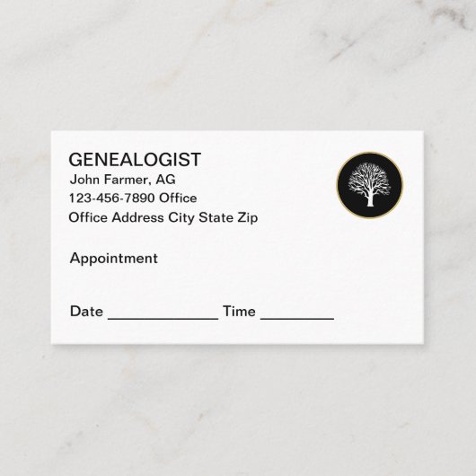 Cartes de visite de généalogiste moderne pour rend (Devant)
