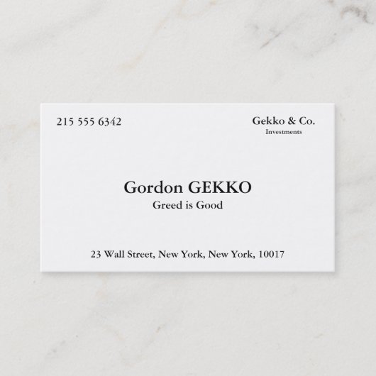Cartes de visite de Gordon Gekko (Devant)