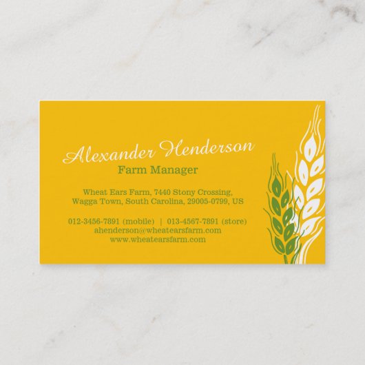 Cartes de visite de jaune de vert de ferme de (Dos)