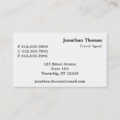 Cartes de visite de la carte des agents de voyage (Dos)