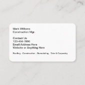 Cartes de visite De La Construction Et Du Toit (Dos)