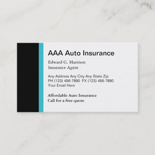 Cartes de visite de l'agent d'assurance auto (Devant)