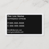 Cartes de visite de l'agent de conformité noir bla (Dos)