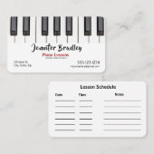 Cartes de visite de l'enseignant de piano (Devant / Derrière)
