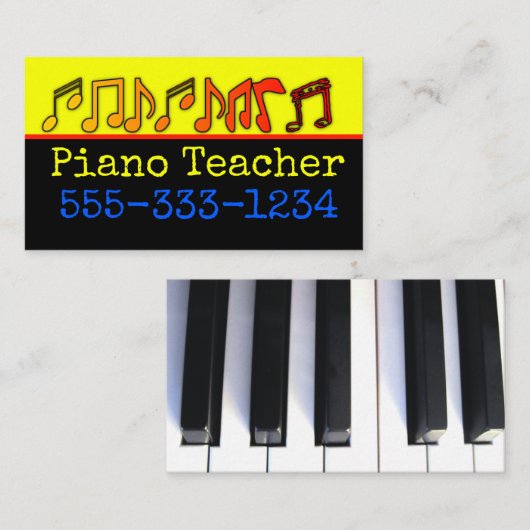 Cartes de visite de l'enseignant de piano (Devant / Derrière)