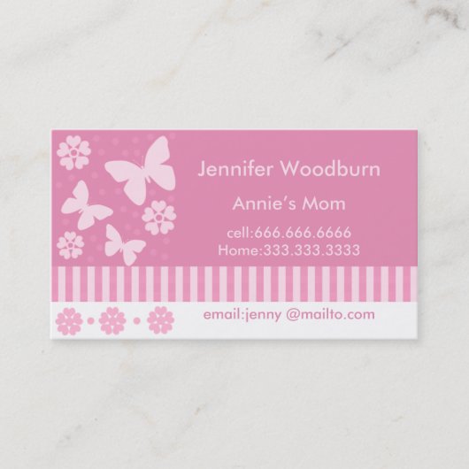Cartes de visite de maman - fleurs de papillons (Devant)