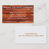 Cartes de visite de menuiserie de travail du bois (Devant / Derrière)