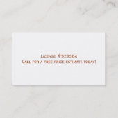 Cartes de visite de menuiserie de travail du bois (Dos)