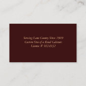 Cartes de visite de menuiserie de travail du bois (Dos)