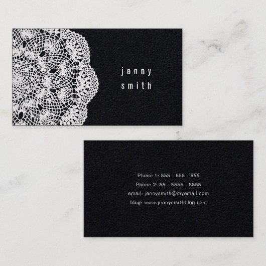 Cartes de visite de mode Black Board & Lace Doily (Devant / Derrière)