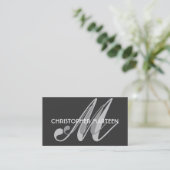 Cartes de visite de monogramme gris noir (Debout devant)