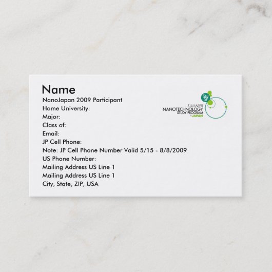 Cartes de visite de NanoJapan (Devant)