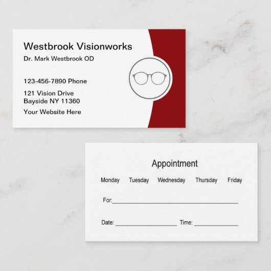 Cartes de visite de nomination optométriste modern (Devant / Derrière)