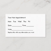 Cartes de visite de nomination vétérinaire (Dos)