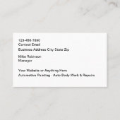 Cartes de visite de peinture et collision automobi (Dos)