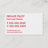 Cartes de visite de pilotes de petits avions blanc (Dos)