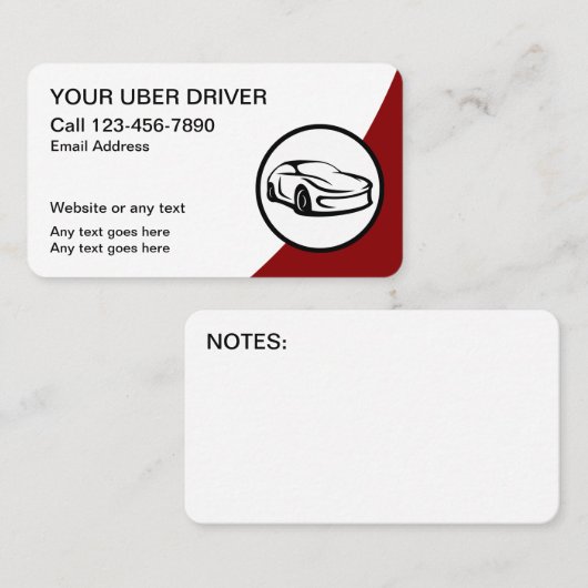 Cartes de visite de pilotes Uber simples cool (Devant / Derrière)