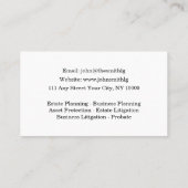 Cartes de visite de planification immobilière (Dos)