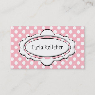 Cartes de visite de points Polka rose et blanc