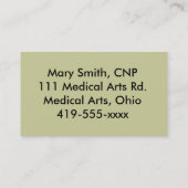 Cartes de visite de praticienne d'infirmière (Dos)