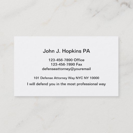 Cartes de visite de procureur classiques (Dos)
