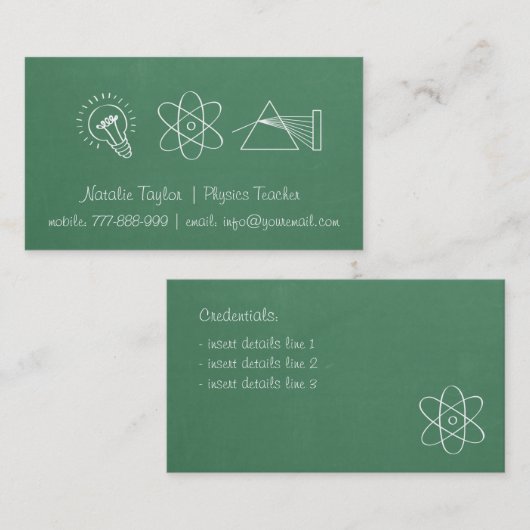 Cartes de visite de professeur de Sciences de (Devant / Derrière)