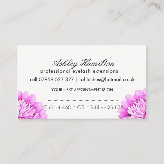 Cartes de visite de prolongements de cil (Dos)