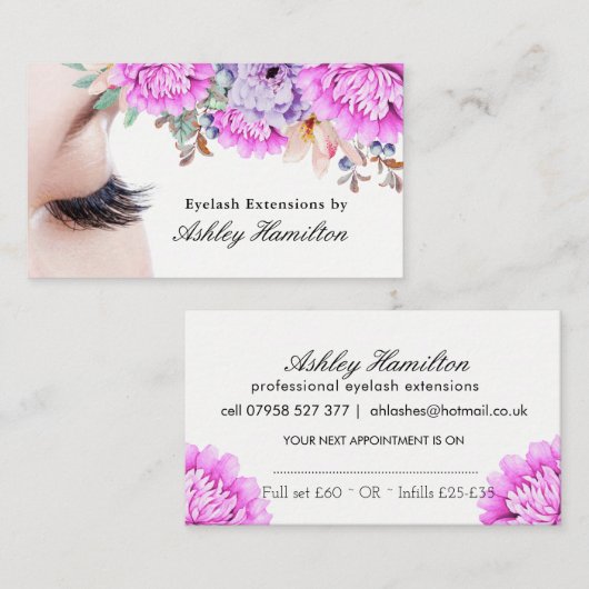 Cartes de visite de prolongements de cil (Devant / Derrière)