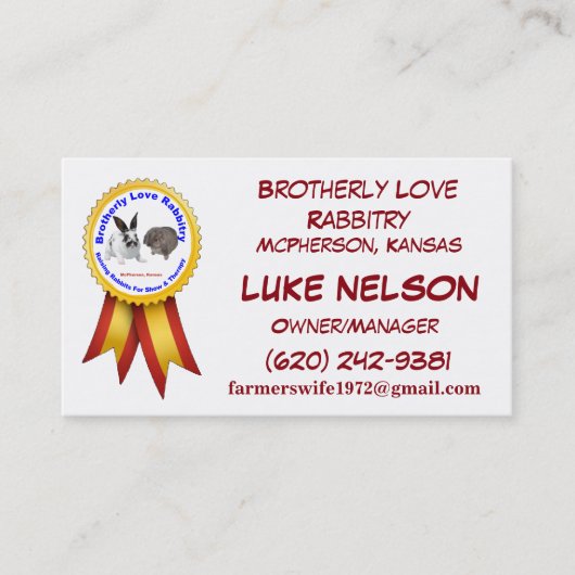 Cartes de visite de Rabbitry d'amour fraternel (Devant)