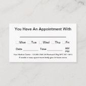 Cartes de visite de rappel des rendez-vous au bure (Devant)