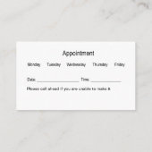 Cartes de visite de rappel des rendez-vous des den (Dos)