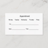 Cartes de visite de rendez-vous au bureau du médec (Dos)