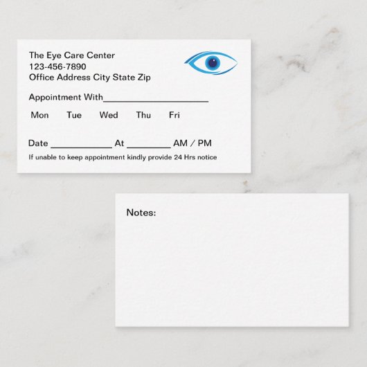 Cartes de visite de rendez-vous au bureau du médec (Devant / Derrière)