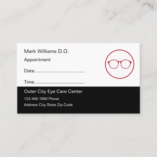 Cartes de visite de rendez-vous chez l'Optométrist (Devant)