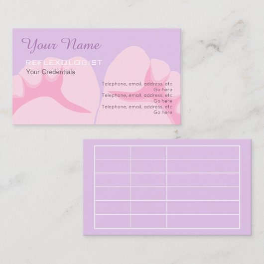 Cartes de visite de rendez-vous de Reflexologist (Devant / Derrière)