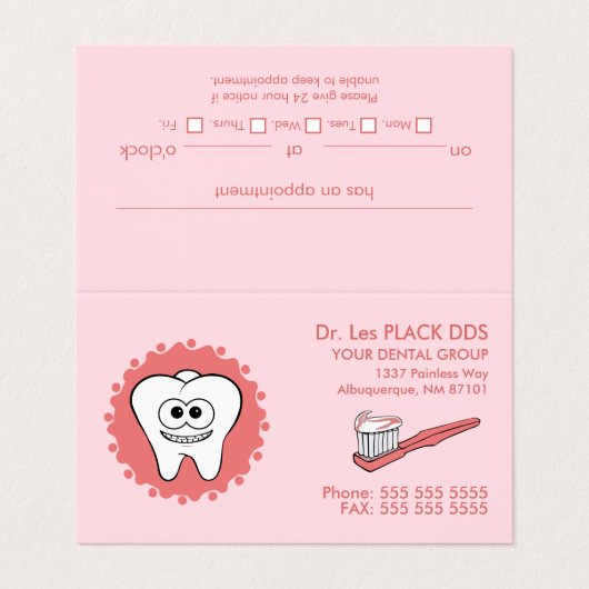 Cartes de visite de rendez-vous Dentist Pink (Extérieur déplié)