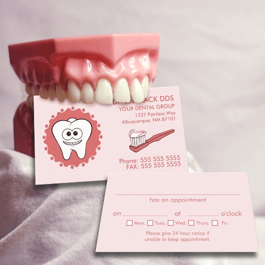 Cartes de visite de rendez-vous Dentist Pink