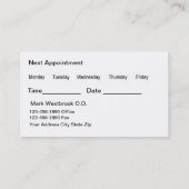 Cartes de visite de rendez-vous des optométristes (Dos)