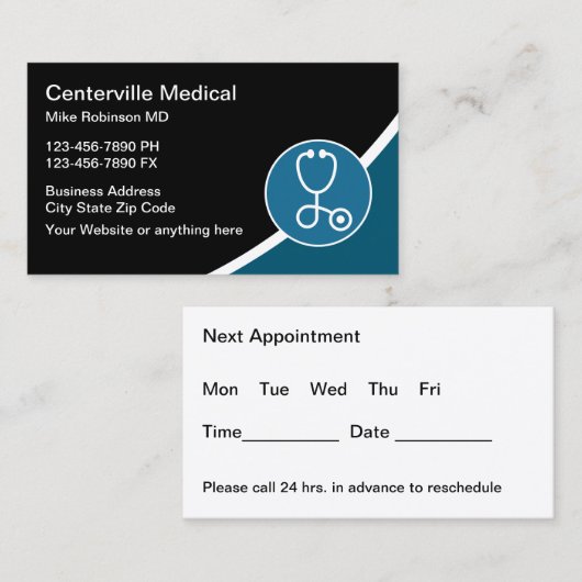 Cartes de visite de rendez-vous médicaux les plus (Devant / Derrière)