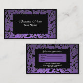 Cartes de visite de rendez-vous noir violet damass (Devant / Derrière)