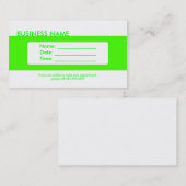 Cartes de visite de rendez-vous simple néon vert (Devant / Derrière)