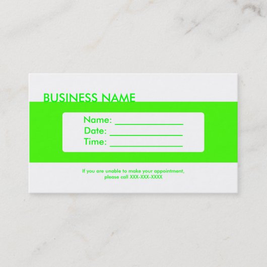 Cartes de visite de rendez-vous simple néon vert (Devant)