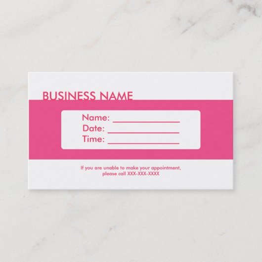 Cartes de visite de rendez-vous simple rose blanc (Devant)