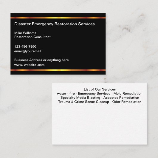 Cartes de visite de réparation d'urgence (Devant / Derrière)