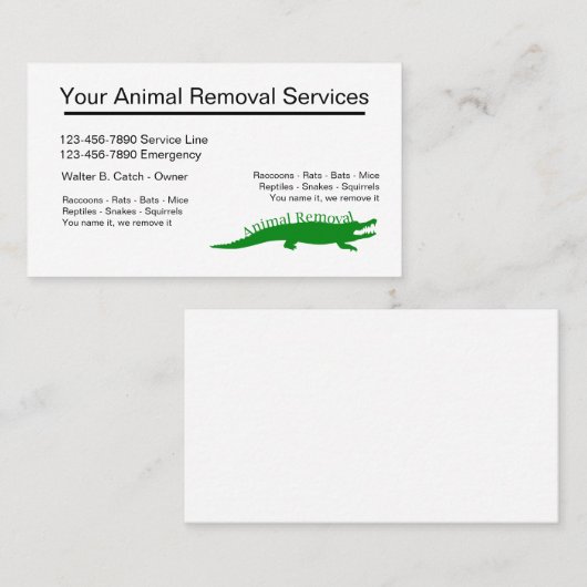 Cartes de visite de retrait de la faune (Devant / Derrière)