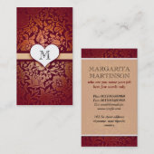 cartes de visite de rouge de monogramme de coeur (Devant / Derrière)