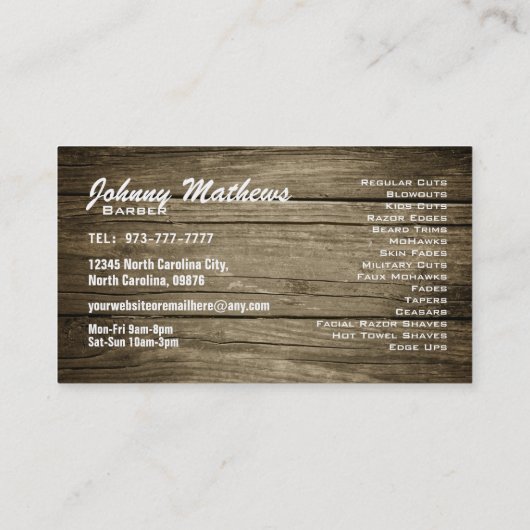 Cartes de visite de salon de coiffure (Dos)