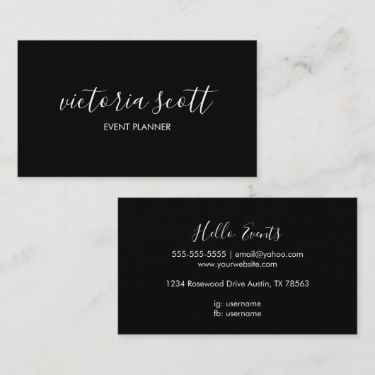 Cartes de visite de script noir et blanc (Devant / Derrière)