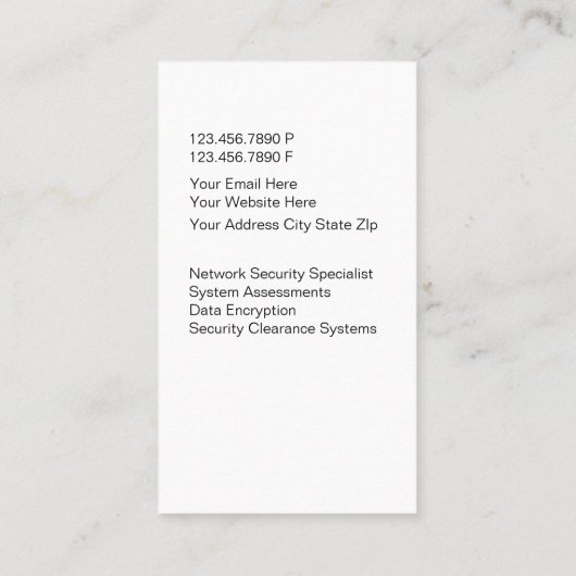 Cartes de visite de sécurité (Dos)