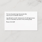 Cartes de visite de serveur de processus de cherch (Dos)